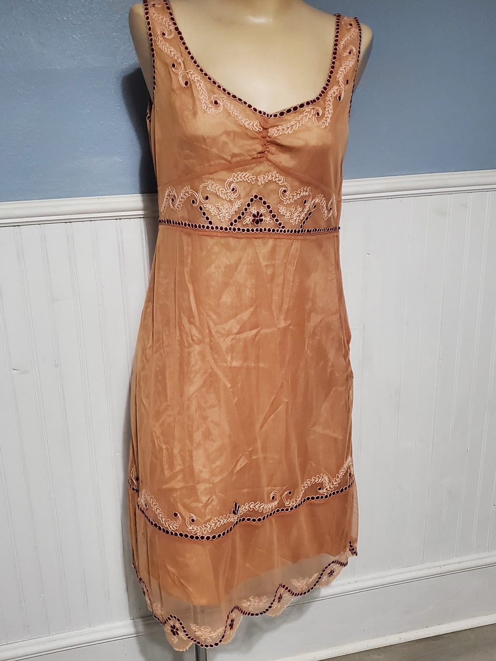 VTG Anthropologie Odille Embroidered Mesh Dress Y2K Fairycore Boho Sz 4 Dainty